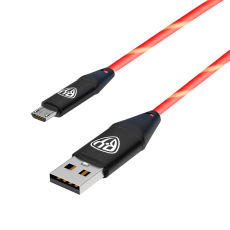 Рыжий Кабель для зарядки Светящийся Micro USB, 1м, 2.4А, Быстрая зарядка, LED подсветка оранжевая