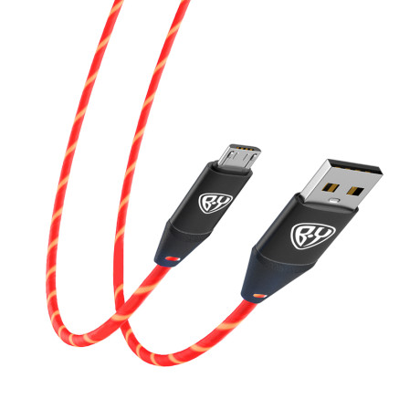 Рыжий Кабель для зарядки Светящийся Micro USB, 1м, 2.4А, Быстрая зарядка, LED подсветка оранжевая
