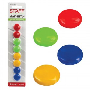 Магниты STAFF, диаметр 20 мм, 8 шт., цвета ассорти, в блистере, 236403
