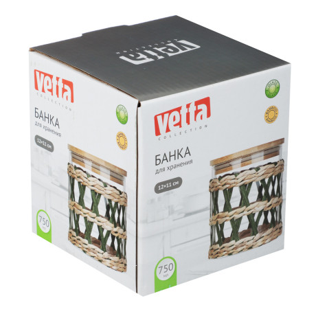 VETTA ЭКО Жгут Банка для хранения 750мл, 12х11см, стекло, бамбук