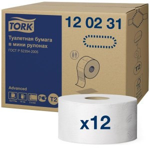 .Бумага туалетная д/диспенсера 170м.(12рул/уп) Tork (система T2) Advanced 2сл.бел.втор.120231/361759