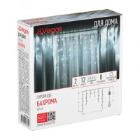 VEGAS Гирлянда "Баxрома" 48 xолодныx LED, 12 нитей, 8реж., прозр.провод, 2*0,6 м, 220 v /20