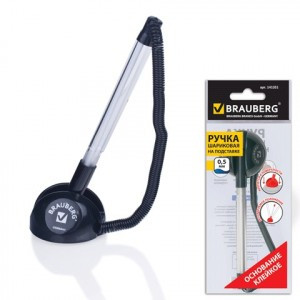 Ручка шарик. наст. BRAUBERG "Стенд-Пен", пружинка, корпус чер., линия 0,5мм, синяя 141351