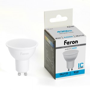 Feron MR16 GU10 230V 5W(430lm) 6400K 6K матовая 50x50, LB-24 51217