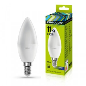 Ergolux свеча C35 E14 11W(925lm 220°) 6500K 6K матовая 111x37 LED-C35-11W-E14-6K