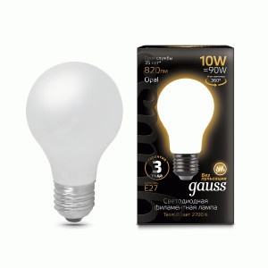 Gauss Filament ЛОН A60 E27 10W(820lm) 2700K 2K матов. 105x60 филамент (нитевидная), 102202110