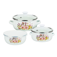 Набор мини-кастрюли 2шт.+салатник 1шт., с крышками, 6 пр (14/16/+14см, 0,7/1,1+0,7л) "Ботаника"