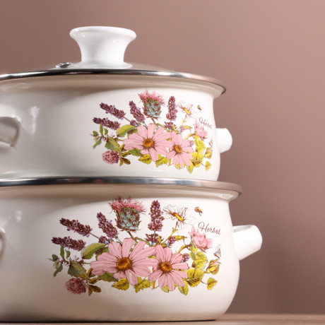 Набор мини-кастрюли 2шт.+салатник 1шт., с крышками, 6 пр (14/16/+14см, 0,7/1,1+0,7л) "Ботаника"