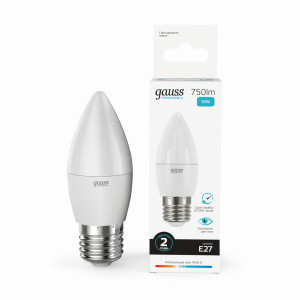Gauss Elementary лампа Свеча E27 10W(750lm) 4100K 4K 98x37 матов., пластик 30220