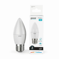 Gauss Elementary лампа Свеча E27 10W(750lm) 4100K 4K 98x37 матов., пластик 30220