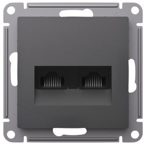 Systeme Electric AtlasDesign мех. роз. комп.х2 СУ 1 мест. (RJ45+RJ45 кат. 5Е) БАЗАЛЬТ ATN001485 (5!)