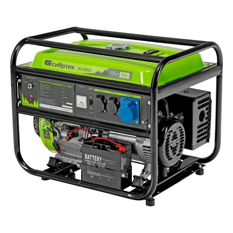 Генератор бензиновый БС-6500Э, 5.5 кВт, 230В, четырехтактный, 25 л, электростартер Сибртех