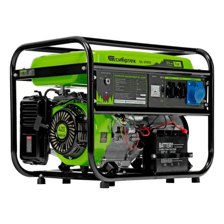 Генератор бензиновый БС-6500Э, 5.5 кВт, 230В, четырехтактный, 25 л, электростартер Сибртех