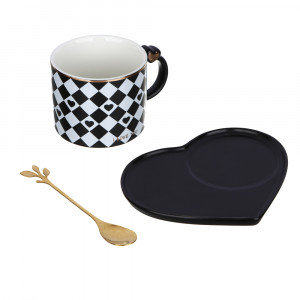Набор подарочный: чашка, ложка с подставкой в виде сердечка, 250 мл, керамика, цвет белый
