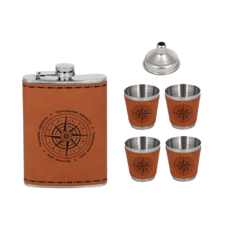 Набор походный тм AZOR FISHING, фляга, 4 стопки, воронка, нержав.сталь