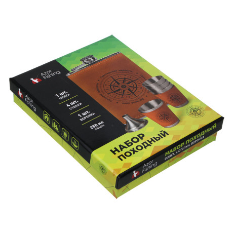 Набор походный тм AZOR FISHING, фляга, 4 стопки, воронка, нержав.сталь