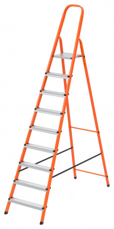 Стремянка, 9 ступеней, стальной профиль, ступени сталь, оранжевая, Сибртех