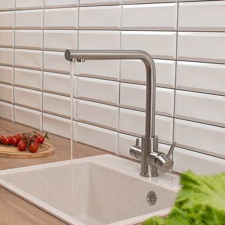 СоюзКран Смеситель для кухни с фильтром для пит. воды, керам. картридж 35мм, нерж. сталь, SS01-G132