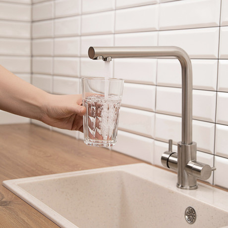 СоюзКран Смеситель для кухни с фильтром для пит. воды, керам. картридж 35мм, нерж. сталь, SS01-G132