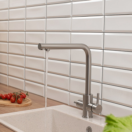 СоюзКран Смеситель для кухни с фильтром для пит. воды, керам. картридж 35мм, нерж. сталь, SS01-G132