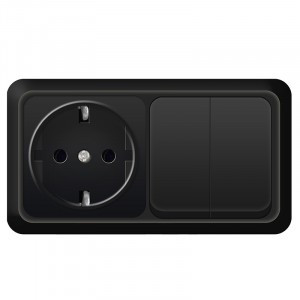 UNIVersal Олимп блок горизонт. (роз. 1 мест.+выкл. 2 кл.) ОУ (земля) черный 7946810