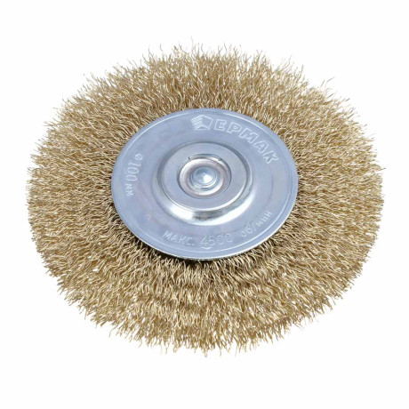 ЕРМАК PROFI Щетка дисковая для дрели, витая латунированная стальная проволока 0,3мм, 100мм