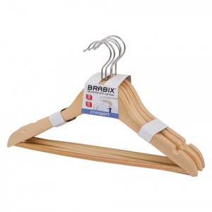 Вешалки-плечики BRABIX "Стандарт" 5шт/уп, цена за уп. дерево, перекладина, 36 см, натур. 601160