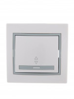 Lezard Мира выкл. СУ 1 кл. 10А (проходн.) бел. с серой вставкой (корпус PC) 701-0215-105