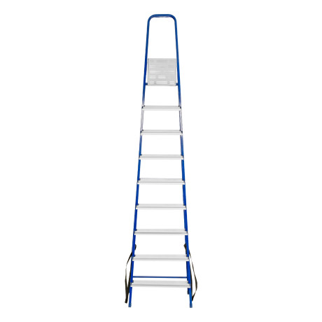 Стремянка, 9 ступеней, стальной профиль, алюминиевые ступени Сибртех