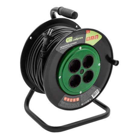 Удлинитель силовой 50 м, 10А, тип УХ10, ПВС, на кабельной катушке, 4 розетки без заземления Сибртех