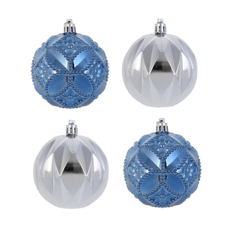СНОУ БУМ Набор шаров 8 см, 4 шт, синий, серебро, 26-138