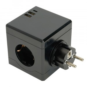 Stekker Разветвитель (тройник) 3роз. 16A, 2хUSB A+Type C, черный ADP16-33-22 49658
