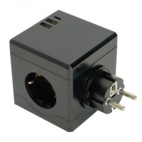 Stekker Разветвитель (тройник) 3роз. 16A, 2хUSB A+Type C, черный ADP16-33-22 49658