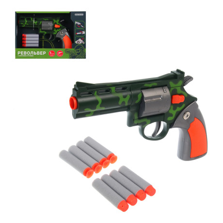 ИГРОЛЕНД Револьвер с мягкими пулями 8 шт, металл, ABS, 27,5x4,8x18,5см, 4 дизайна