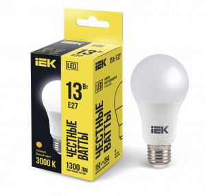 IEK лампа св/д ЛОН A60 E27 13W(1300lm) 3000К 2K 131х60  матовая LLE-A60-13-230-30-E27