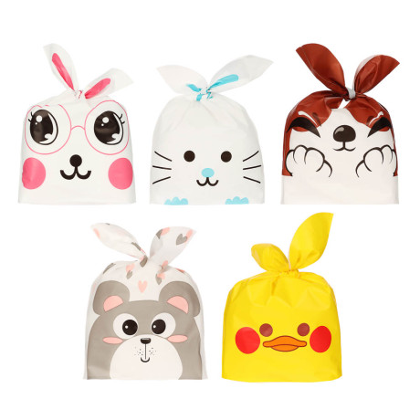 Набор подарочных мешков 20шт, 5 дизайнов, 13,5x22 см, пластик, арт.2