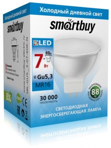 Smartbuy MR16 GU5.3 220V 7W(600lm) 6000K 6K 50x45 пластик SBL-GU5_3-07-60K-N