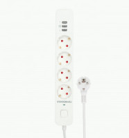 Гарнизон Сетевой фильтр (удл.) ПВС 3x0.75 4роз. 2м 10А 3xUSB мультипорт, земля, белый, пакет