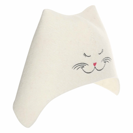 Шапка банная с вышивкой "Кошечка", фетр белый