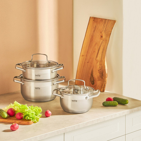 VETTA Берн Набор кастрюль 6 пр (1,9л+2,6л+3,5л) со стекл. крышкой, индукция