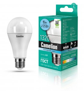Camelion ЛОН A60 E27 15W(1320lm 270°) 4500K 4K матов. 120x60 пластик LED15-A60/845/E27