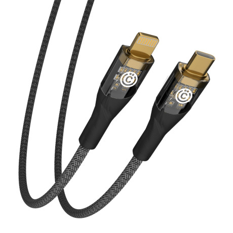 ВСЁГАЗИН Кабель для зарядки Techno Type-C-iP, 1м, Быстрая зарядка 2.4А, PD 22W, нейлон, черный