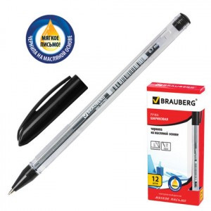 Ручка шарик. масл. BRAUBERG "Rite-Oil", корпус прозр., узел 0,7мм, линия 0,35мм, черная, 142147
