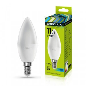 Ergolux свеча C35 E14 11W(915lm 220°) 4500K 4K матовая 111x37 LED-C35-11W-E14-4K