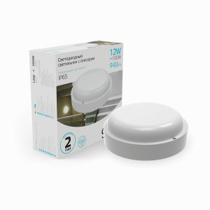 Gauss св-к св/д ЖКХ Elementary круг 12W(940lm) 4000K 4K IP65 140x48 микроволн сенс 126411212-S
