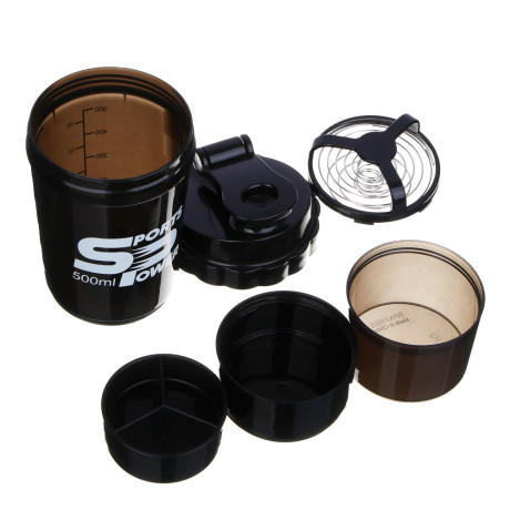 SILAPRO Спортивный шейкер 3 в 1 (пружина-венчик, два контейнера), 500мл, 25x9см, полипропилен