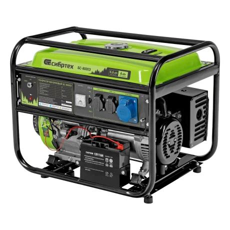 Генератор бензиновый БС-8000Э, 6,6 кВт, 230В, четырехтактный, 25 л, электростартер Сибртех