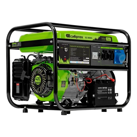 Генератор бензиновый БС-8000Э, 6,6 кВт, 230В, четырехтактный, 25 л, электростартер Сибртех