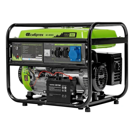 Генератор бензиновый БС-8000Э, 6,6 кВт, 230В, четырехтактный, 25 л, электростартер Сибртех