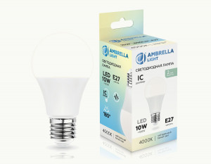 Ambrella лампа св/д ЛОН A60 E27 10W(800lm) 4000K 4K 60х108 IC 601004